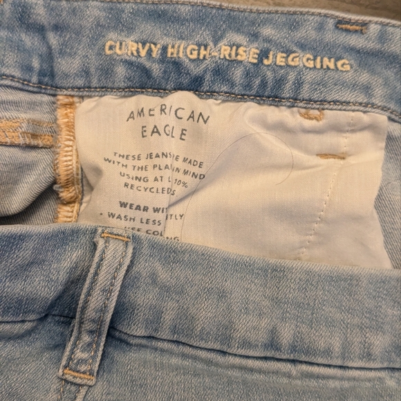 American Eagle Curvy High Rise Jeggings Sz 16 Ripped Distressed Jeans - Picture 5 of 6